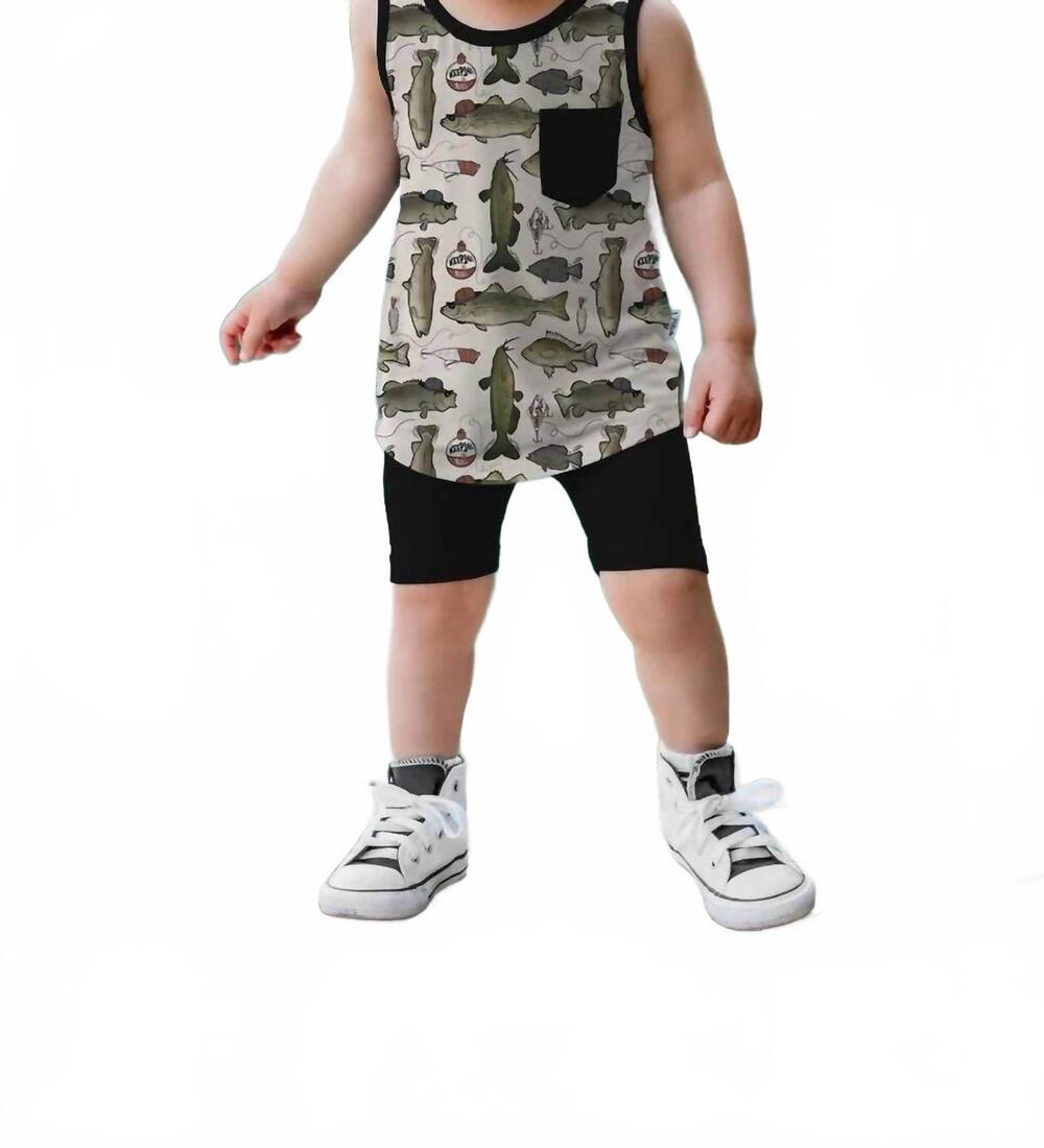 NEW FLETCH wishin i was fishin bamboo tank shorts set in multi